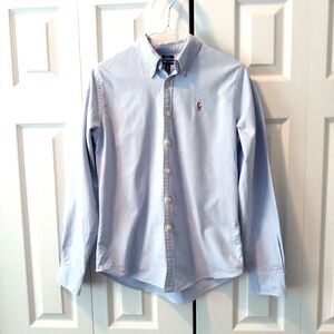 Ralph Lauren Women's Size 8 Slim Fit Blue Button-Down Shirt